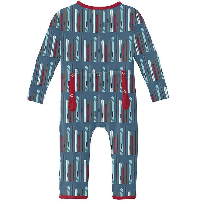 Boy's Print Bamboo Coverall with Zipper - Twilight Skis - Image 2