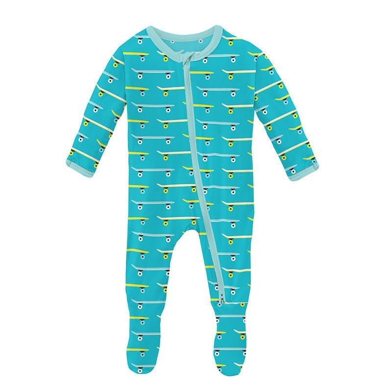 Boy's Print Bamboo Footie with 2-Way Zipper - Confetti Skateboard