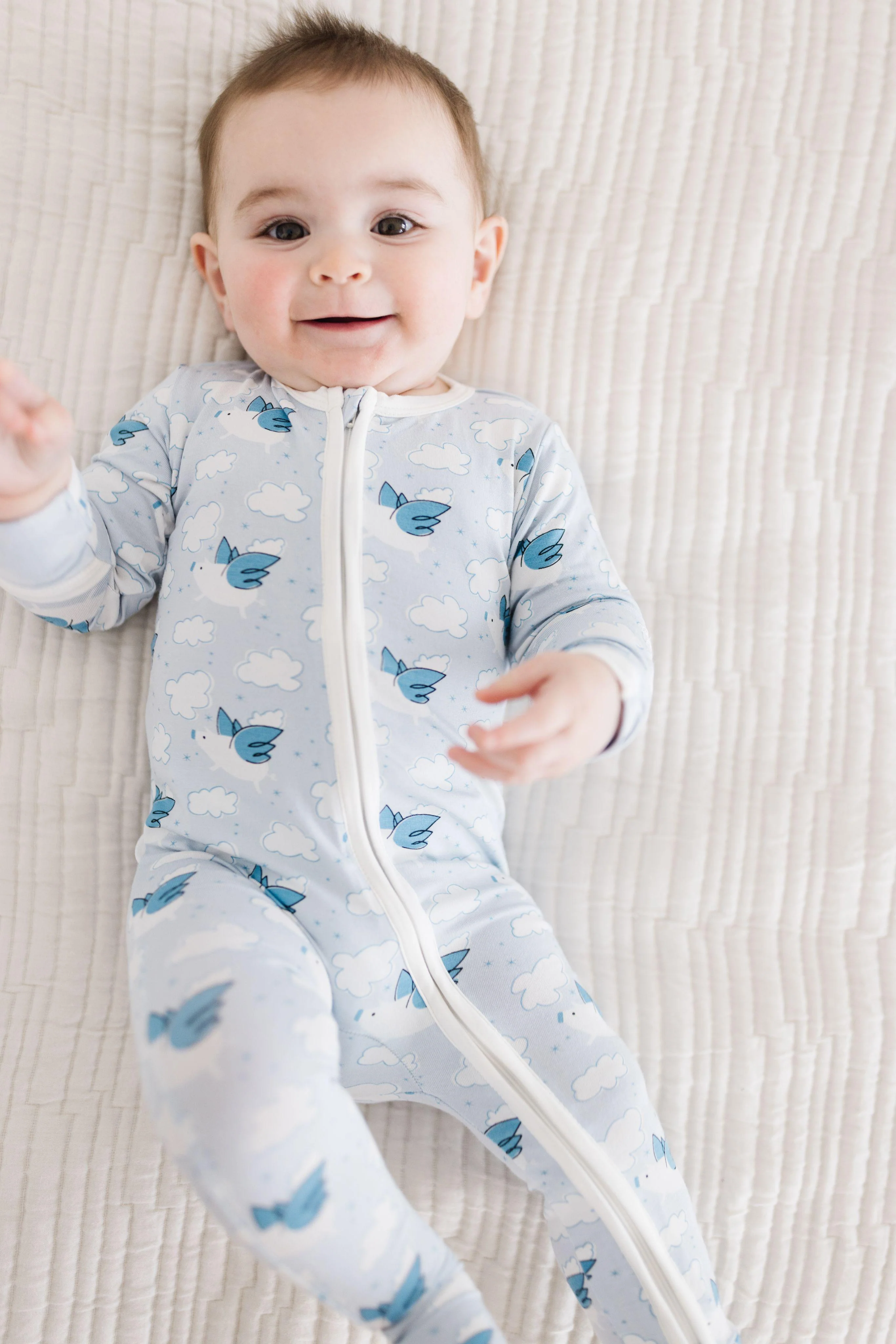 Boy's Print Bamboo Footie with 2-Way Zipper - Dew Flying Pigs - Image 2