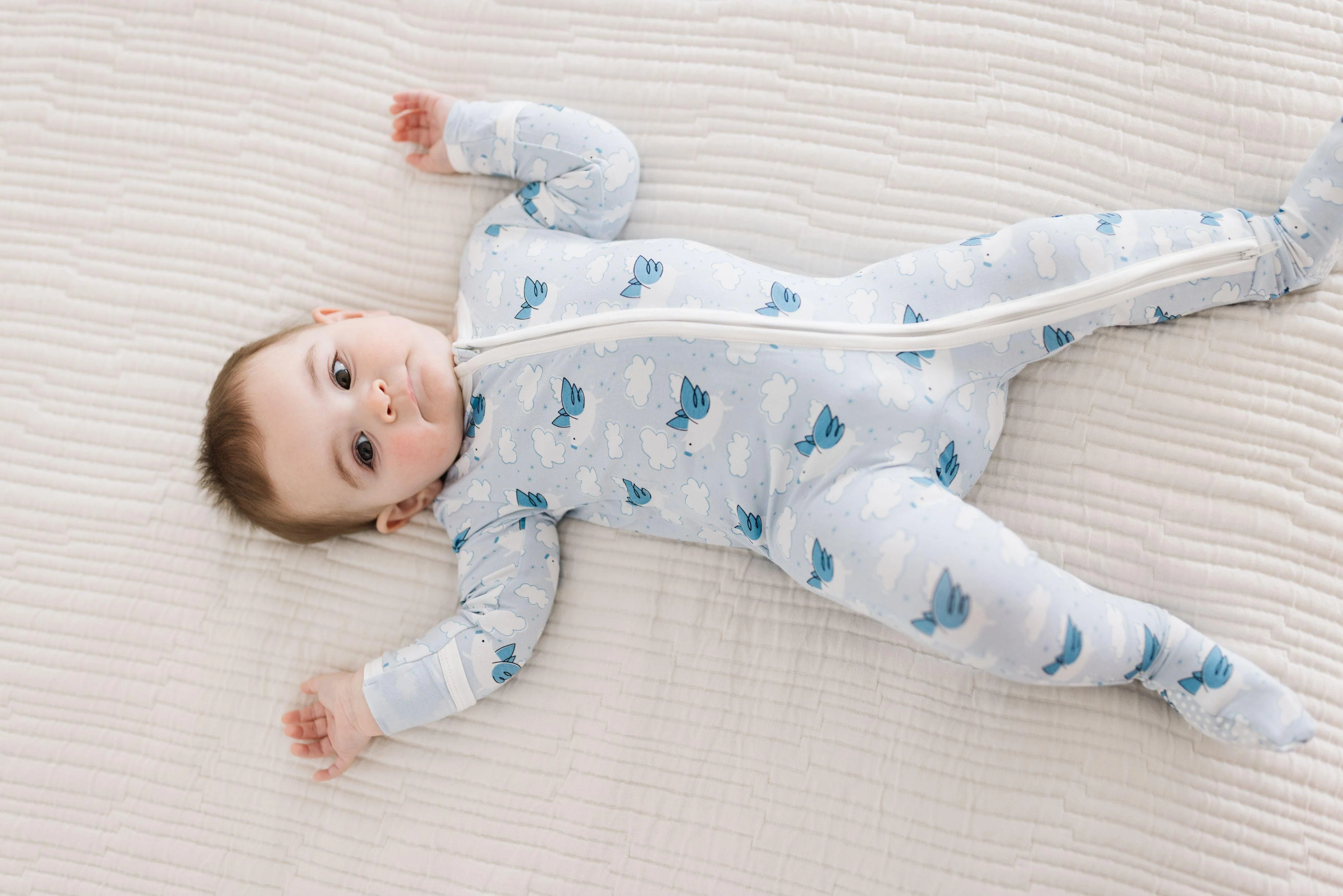 Boy's Print Bamboo Footie with 2-Way Zipper - Dew Flying Pigs - Image 4