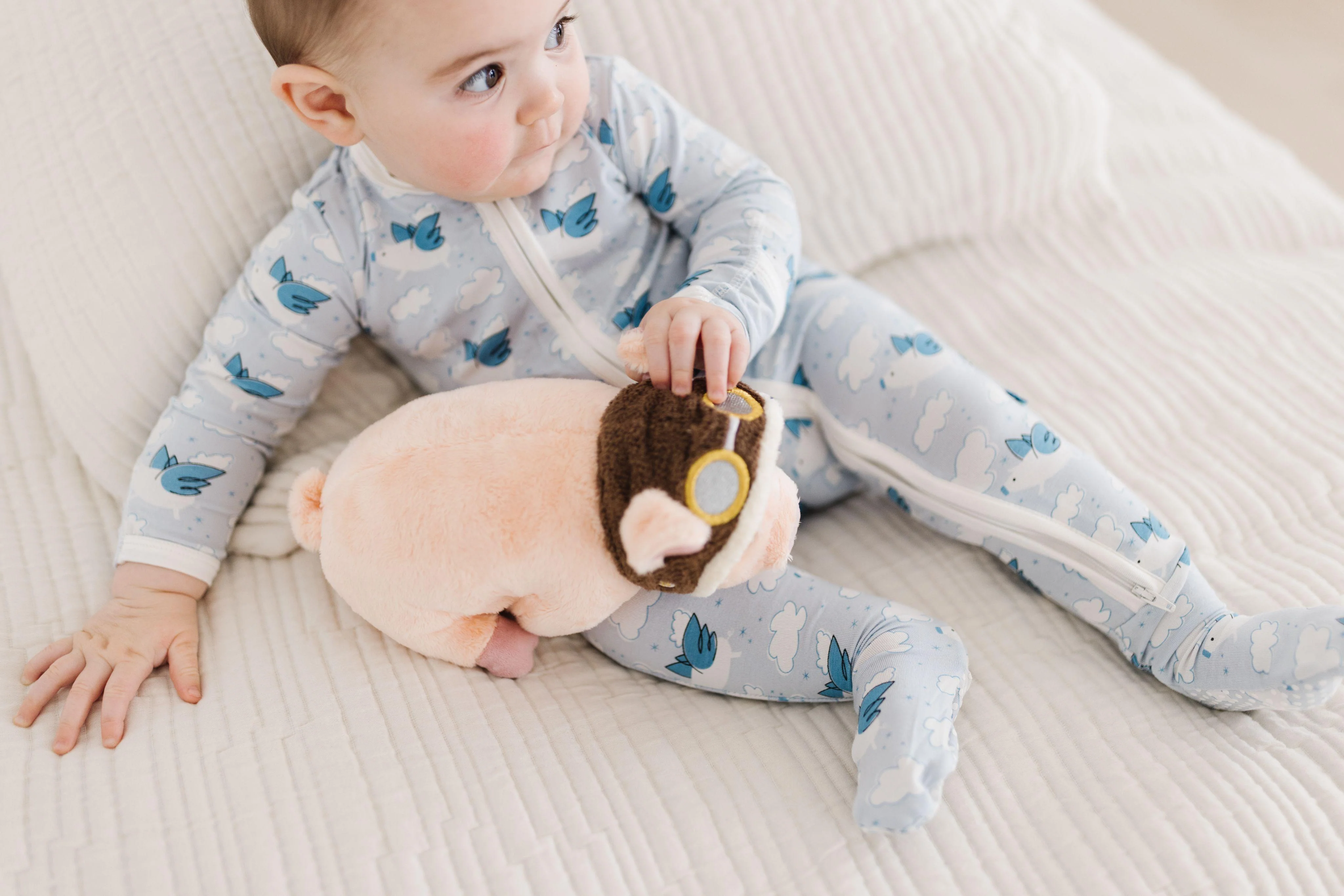 Boy's Print Bamboo Footie with 2-Way Zipper - Dew Flying Pigs - Image 6