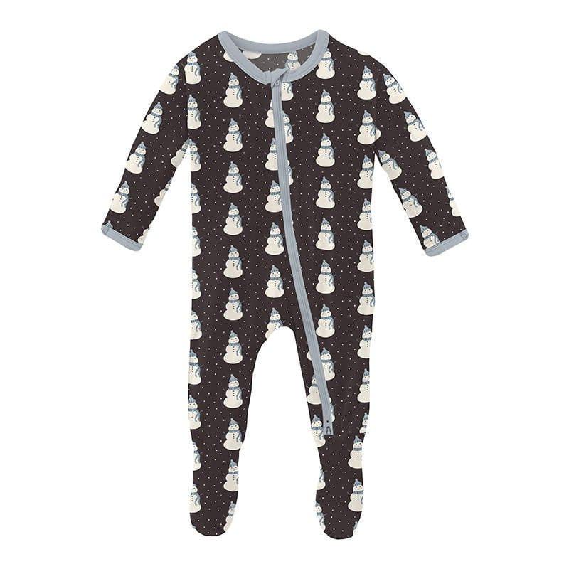 Boy's Print Bamboo Footie with 2-Way Zipper - Midnight Tiny Snowman