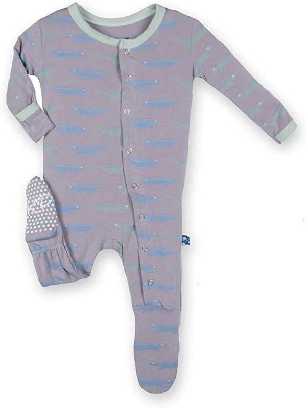 Boy's Print Bamboo Footie with Snaps - Feather Lizard