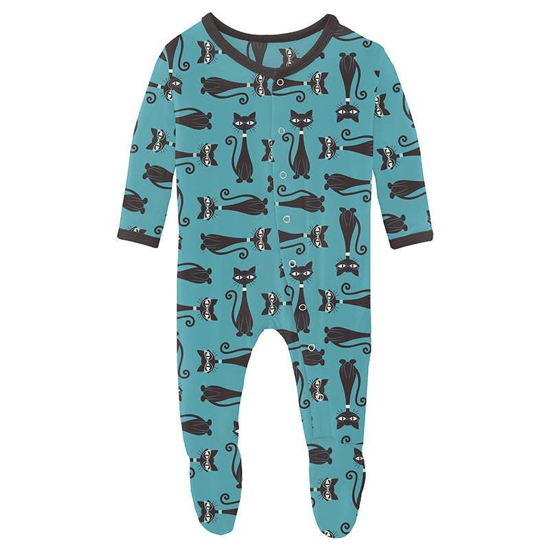 Boy's Print Bamboo Footie with Snaps - Glacier Cool Cats