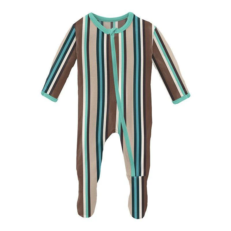 Boy's Print Bamboo Footie with Zipper - Dad's Tie Stripe - Image 2