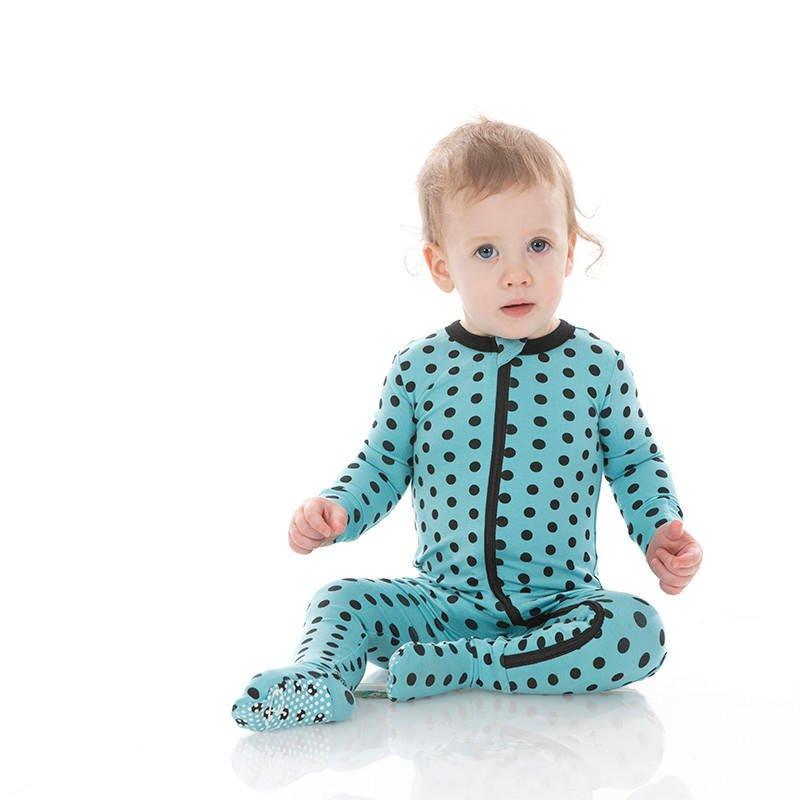 Boy's Print Bamboo Footie with Zipper - Glacier Polka Dots - Image 2