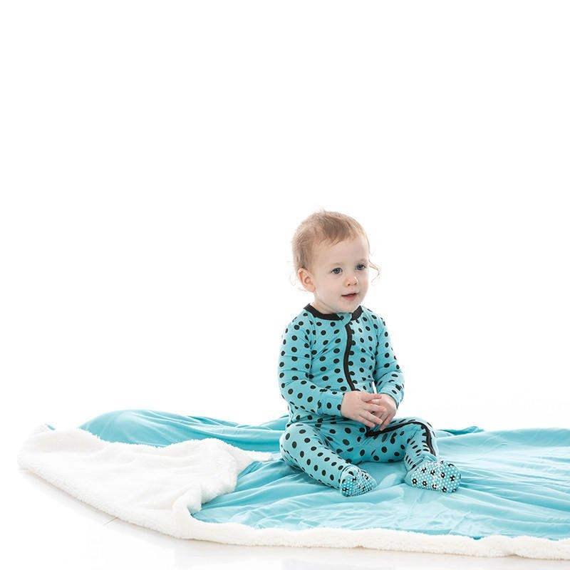Boy's Print Bamboo Footie with Zipper - Glacier Polka Dots - Image 3
