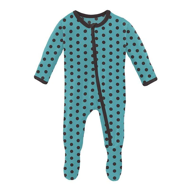 Boy's Print Bamboo Footie with Zipper - Glacier Polka Dots - Image 4