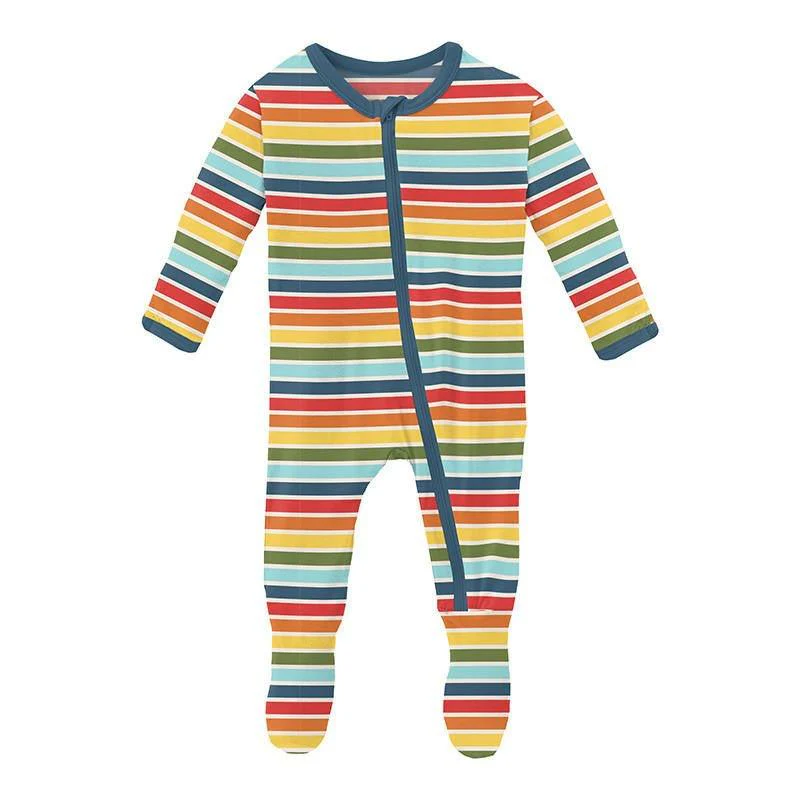 Boy's Print Bamboo Footie with Zipper - Groovy Stripe