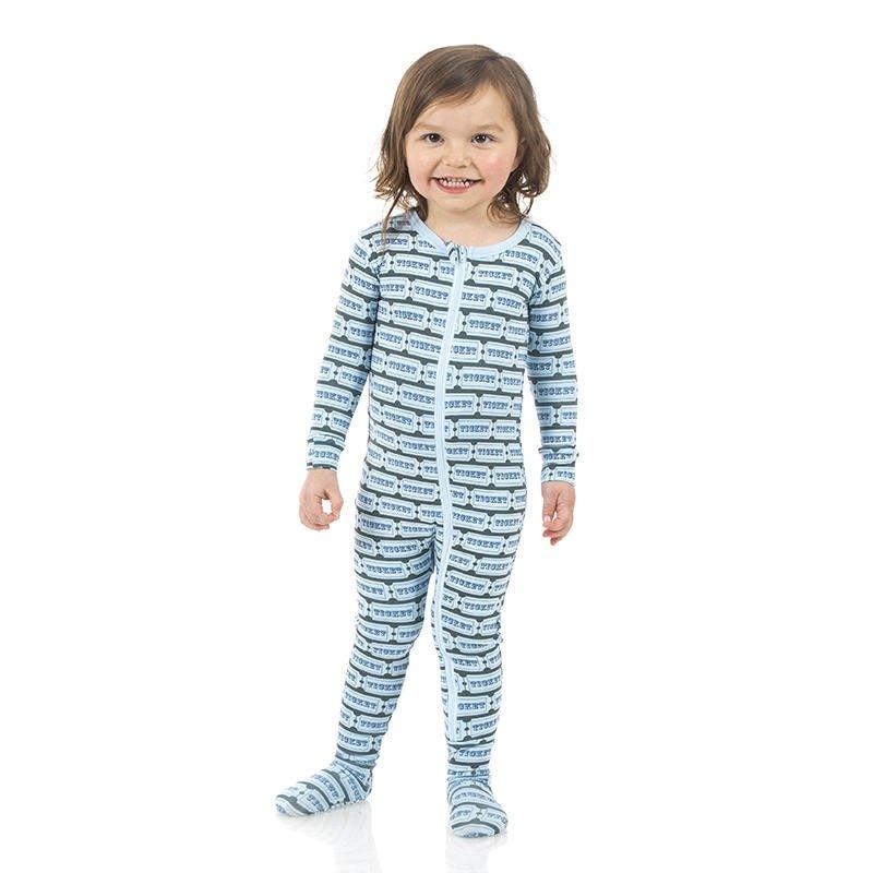 Boy's Print Bamboo Footie with Zipper - Slate Game Tickets - Image 2