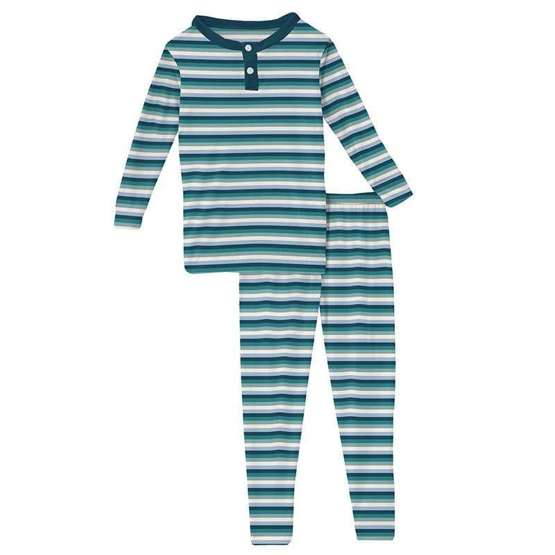 Boy's Print Bamboo Long Sleeve Henley Pajama Set - Dino Stripe (15ANV)