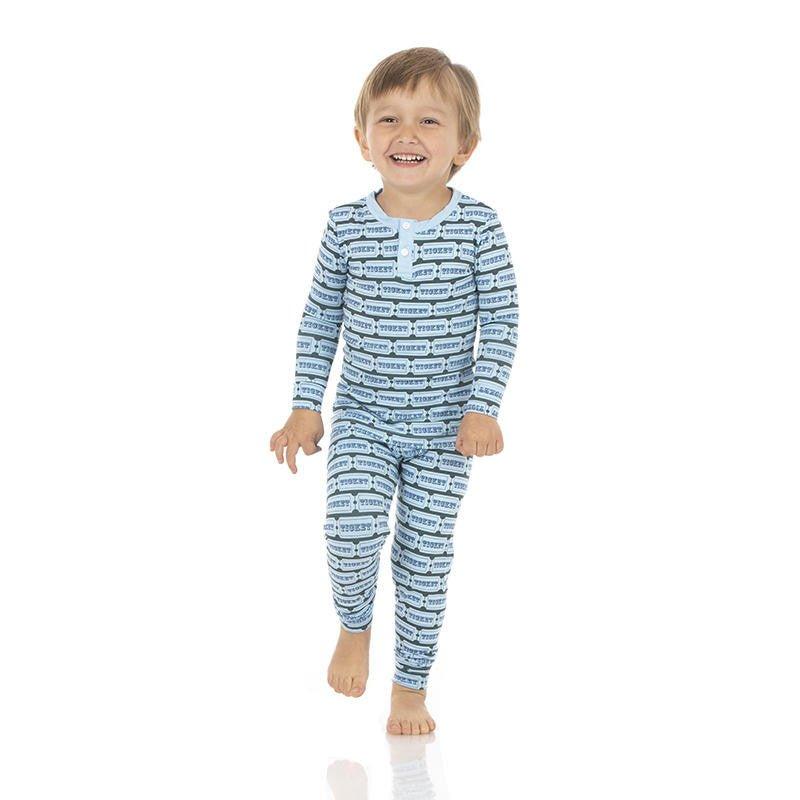 Boy's Print Bamboo Long Sleeve Henley Pajama Set - Slate Game Tickets - Image 3