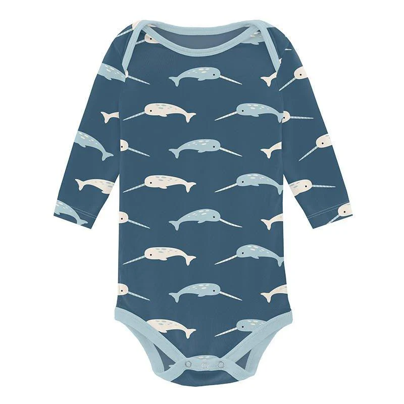 Boy's Print Bamboo Long Sleeve One Piece - Deep Sea Narwhal