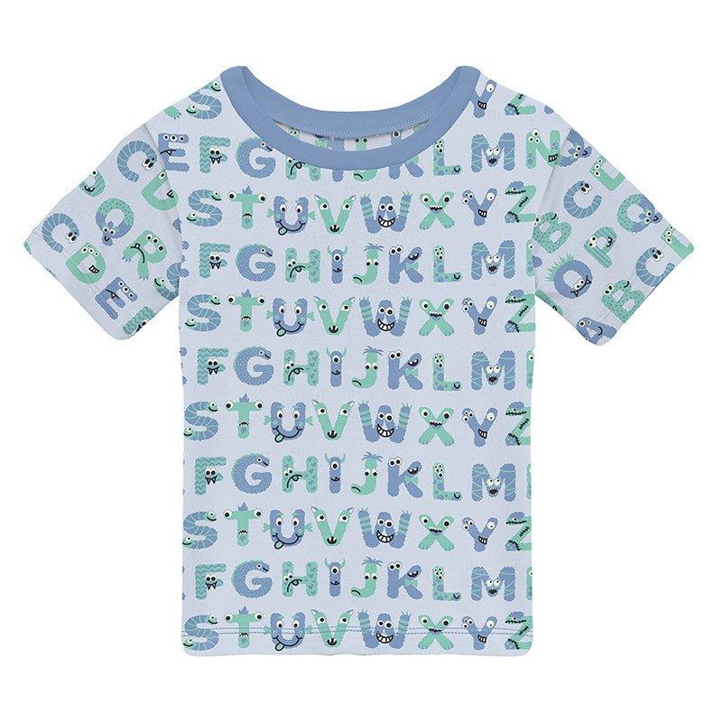 Boy's Print Bamboo Short Sleeve Easy Fit Crew Neck Tee Shirt - Dew ABC Monsters