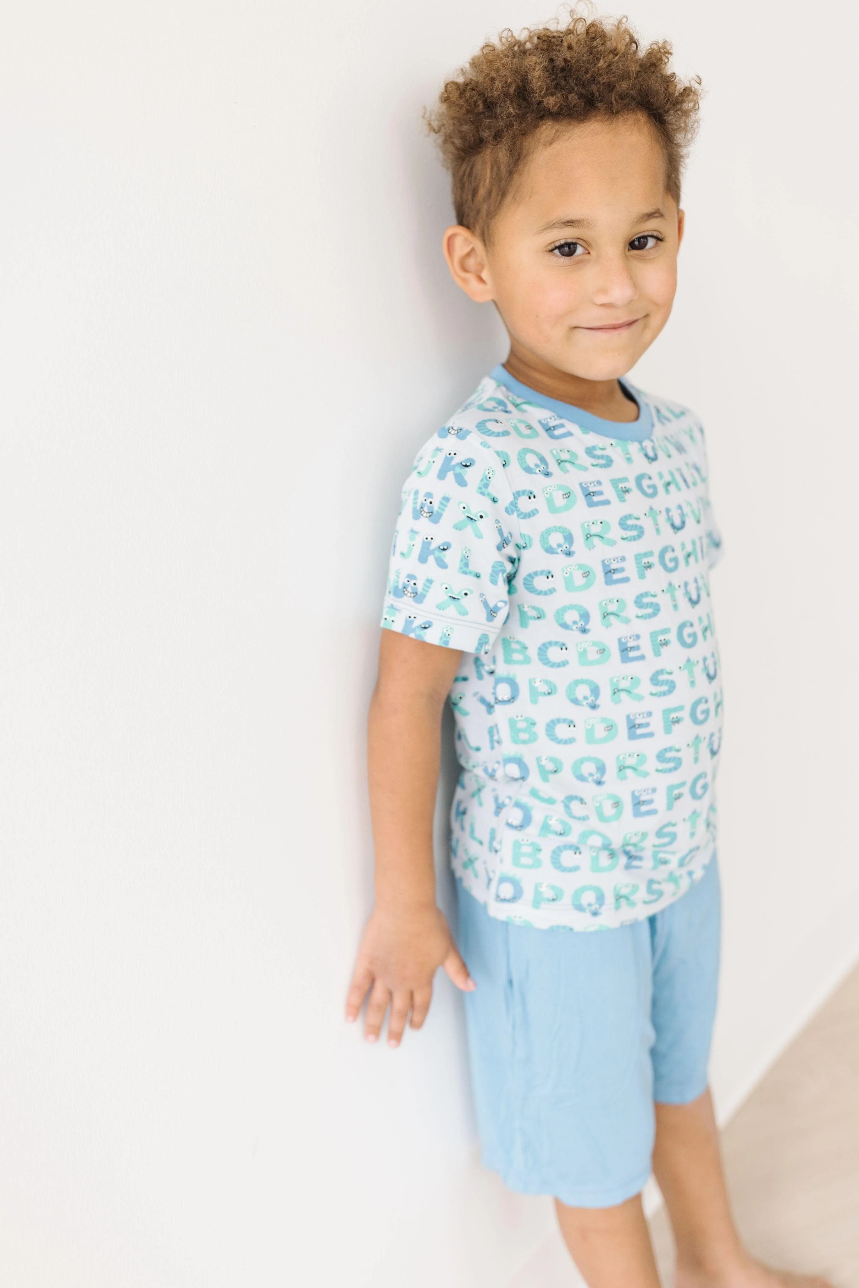 Boy's Print Bamboo Short Sleeve Easy Fit Crew Neck Tee Shirt - Dew ABC Monsters - Image 3