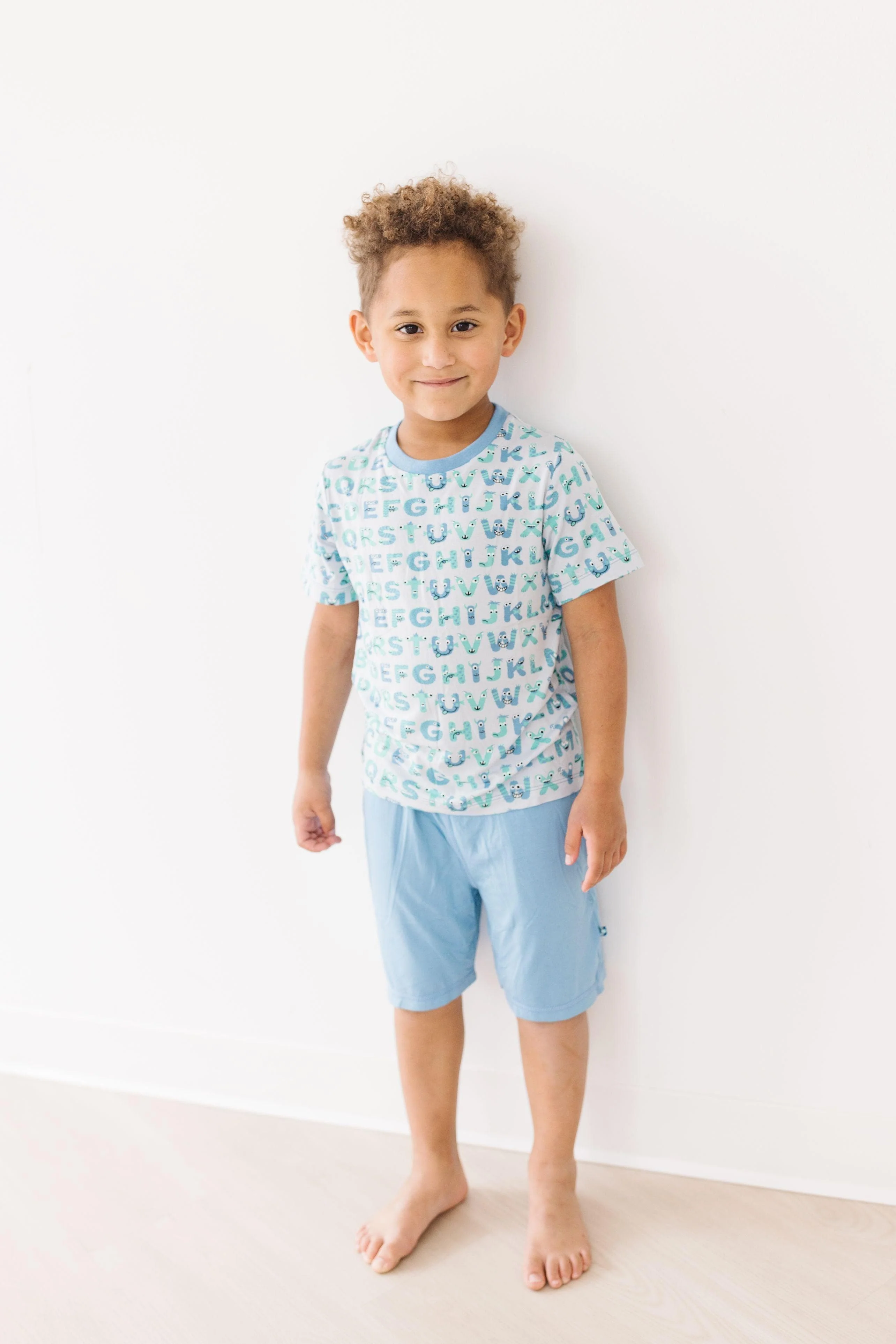 Boy's Print Bamboo Short Sleeve Easy Fit Crew Neck Tee Shirt - Dew ABC Monsters - Image 4