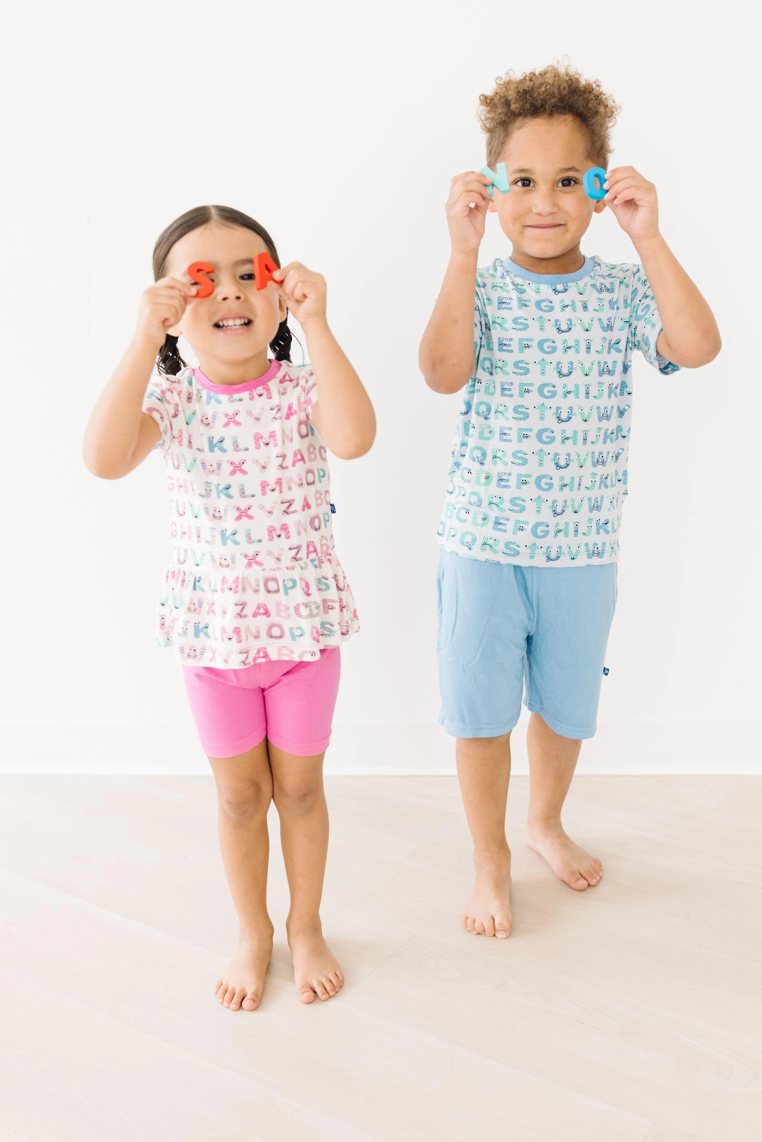 Boy's Print Bamboo Short Sleeve Easy Fit Crew Neck Tee Shirt - Dew ABC Monsters - Image 5