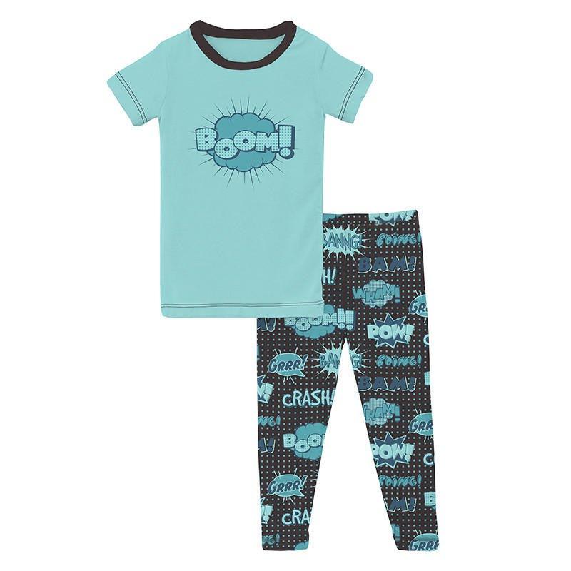 Boy's Print Bamboo Short Sleeve Graphic Tee Pajama Set - Midnight Comic Onomatopoeia