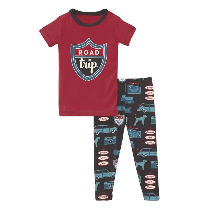 Boy's Print Short Sleeve Graphic Tee Pajama Set - Midnight on the Road