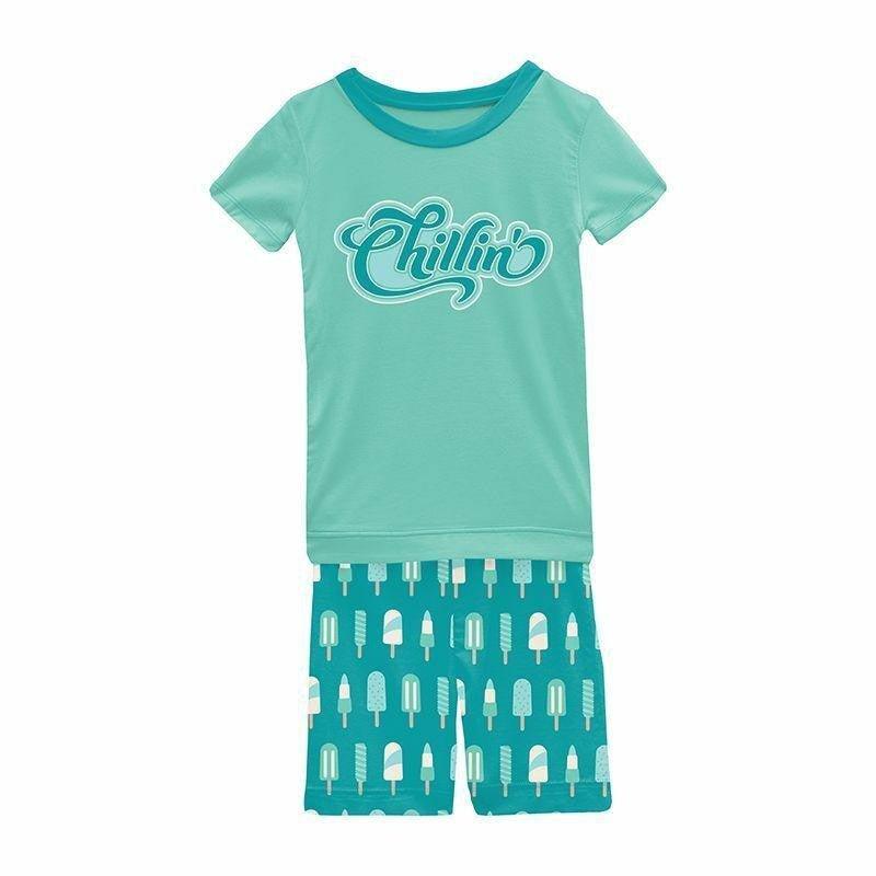 Boy's Print Bamboo Short Sleeve Graphic Tee Pajama Set with Shorts - Neptune Popsicles