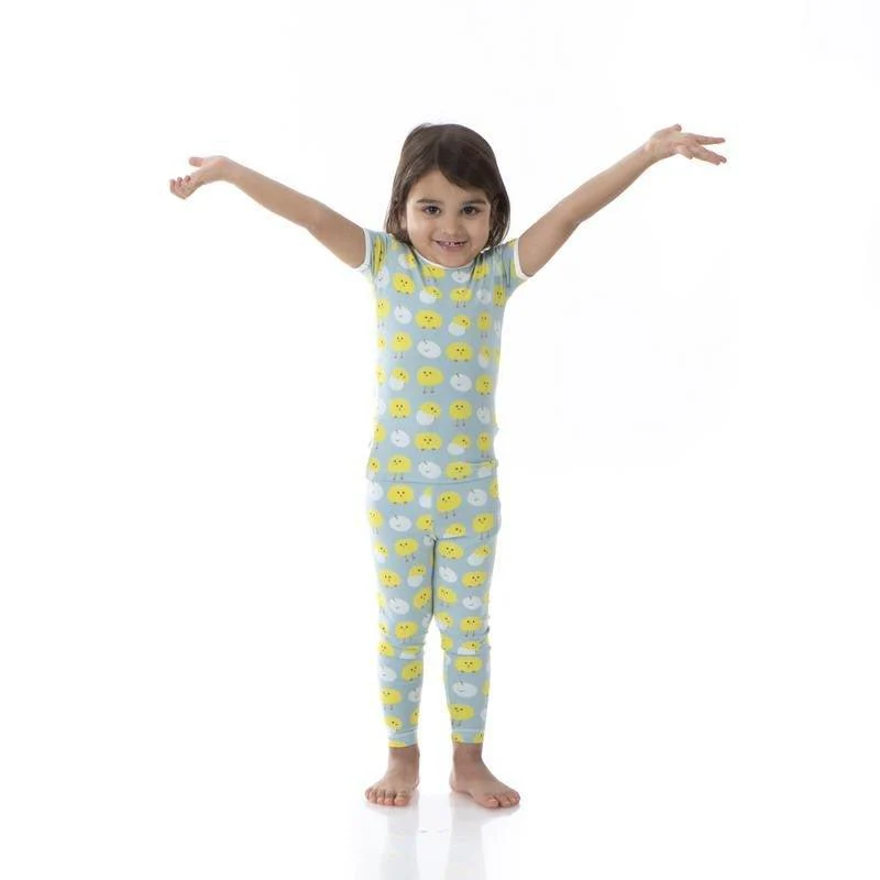 Boy's Print Bamboo Short Sleeve Pajama Set - Jade Peep Peeps - Image 2