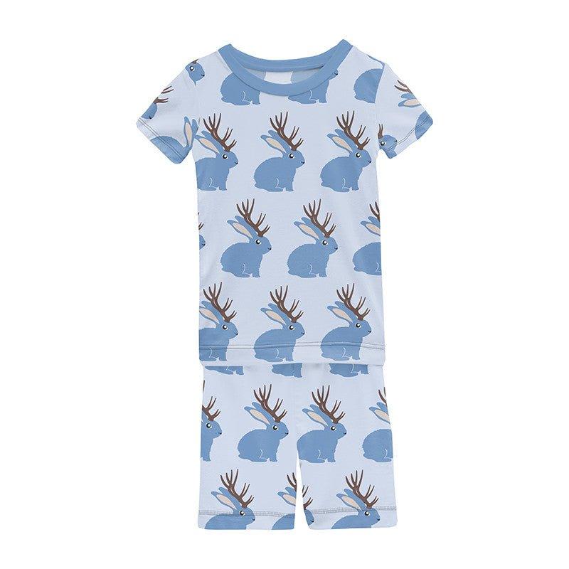 Boy's Print Bamboo Short Sleeve Pajama Set with Shorts - Dew Jackalope
