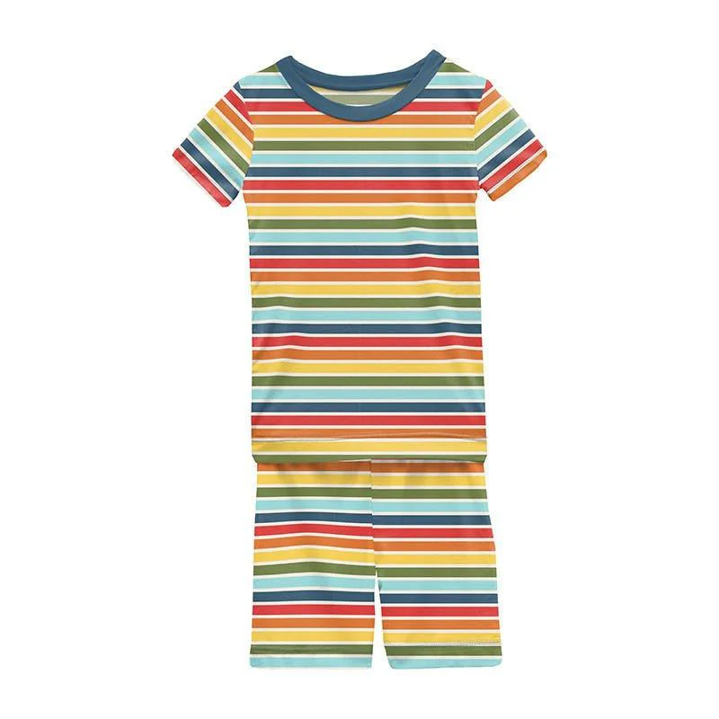 Boy's Print Bamboo Short Sleeve Pajama Set with Shorts - Groovy Stripe