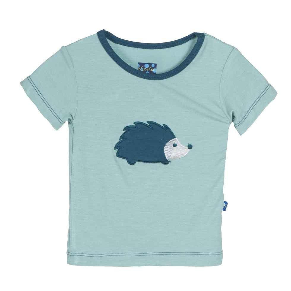 Boy's Bamboo Short Sleeve Applique Tee, Jade Hedgehog - Image 3