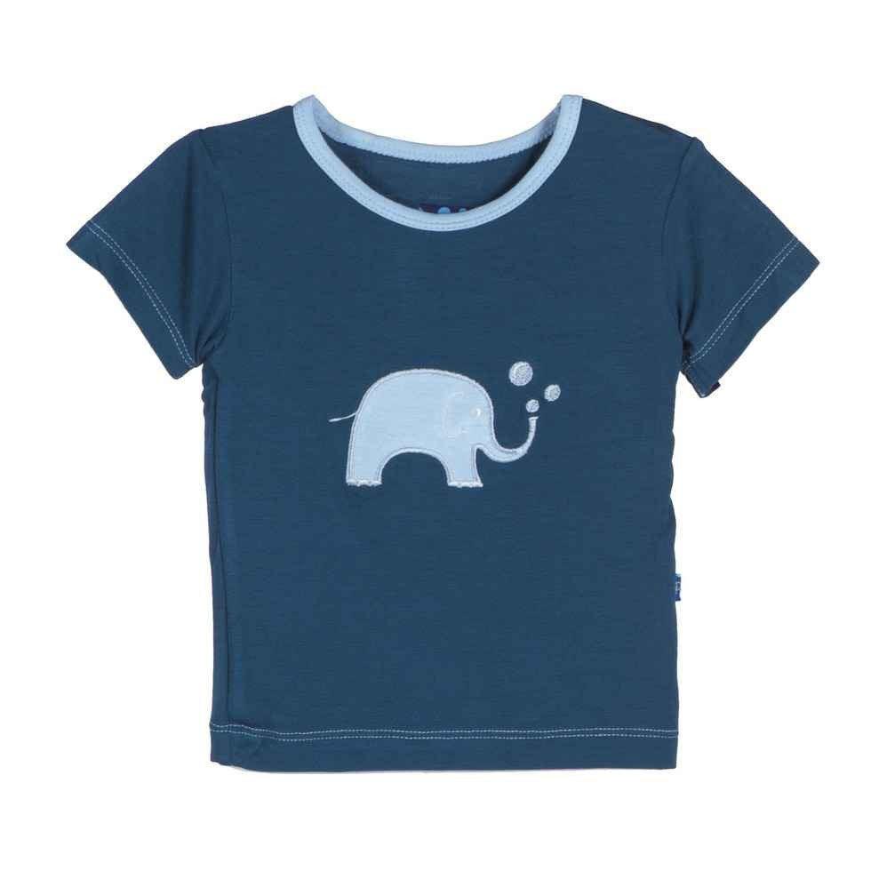 Boy's Bamboo Short Sleeve Applique Tee, Peacock Elephant - Image 3