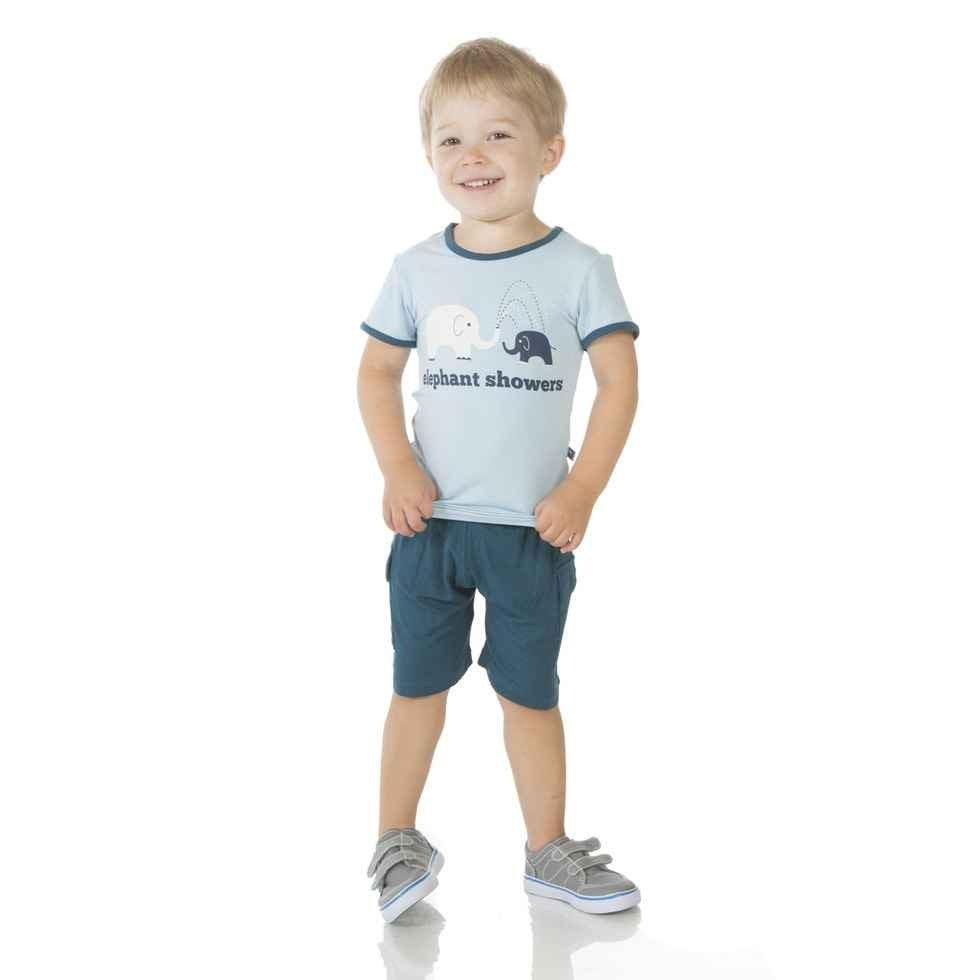Boys Print Bamboo Short Sleeve Tee, Pond Elephant Showers - Image 2