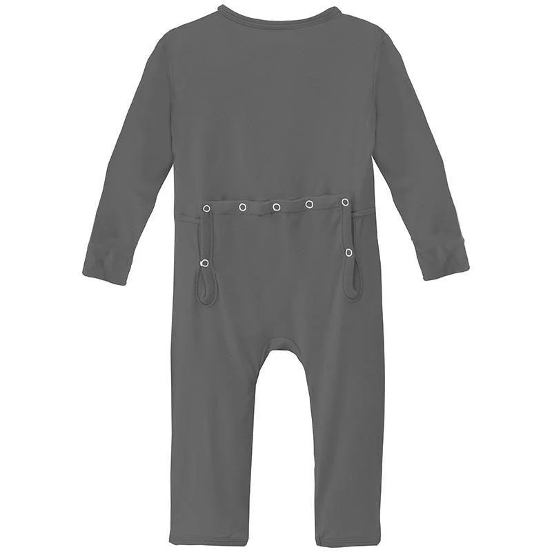 Boy's Solid Bamboo Coverall with 2-Way Zipper - Pewter - Image 2