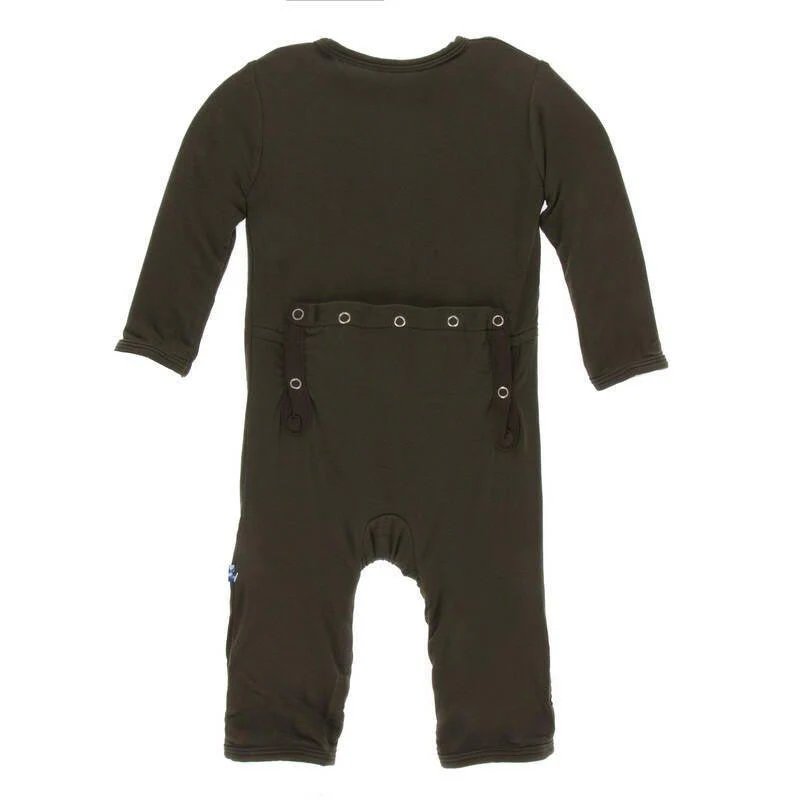 Boy's Solid Bamboo Coverall with Snaps - Bark - Image 2