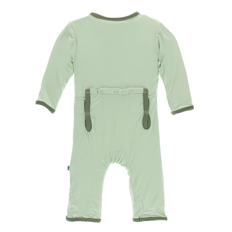 Boy's Solid Bamboo Coverall with Zipper - Aloe with Succulent - Image 2