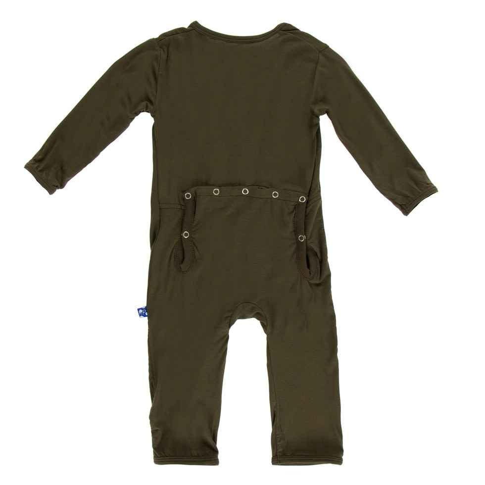 Boy's Solid Bamboo Coverall with Zipper - Bark - Image 2