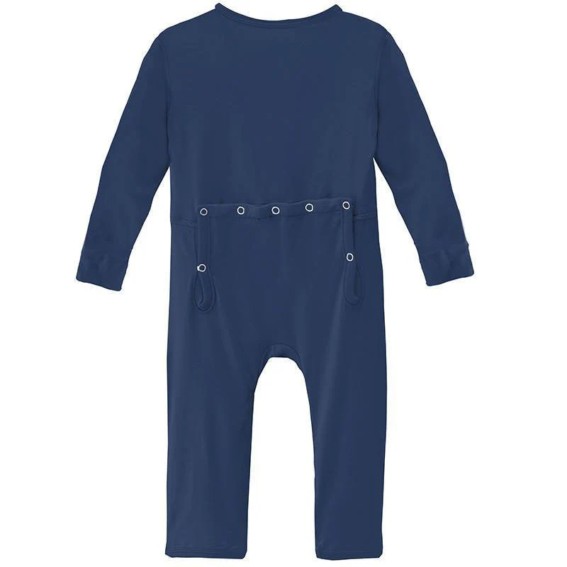 Boy's Solid Bamboo Coverall with Zipper - Navy - Image 2