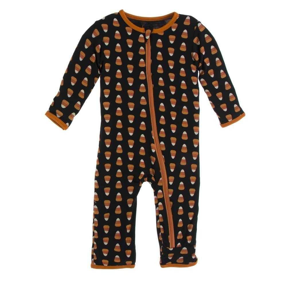 Celebration Print Bamboo Coverall with Zipper - Midnight Candy Corn