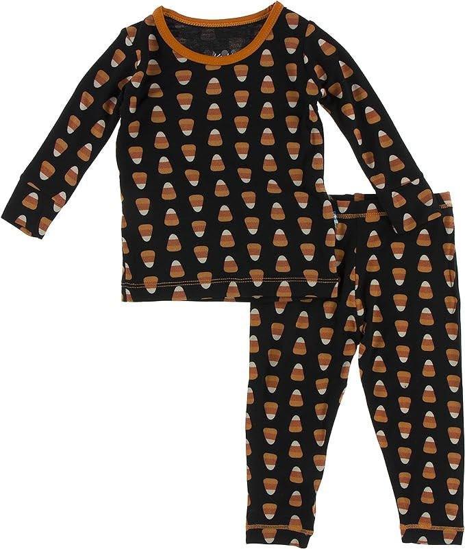 Celebration Print Bamboo Long Sleeve Pajama Set - Midnight Candy Corn
