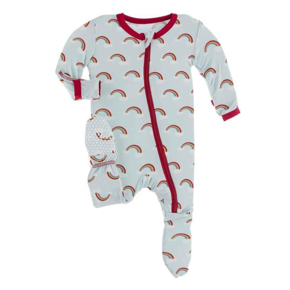 Celebration Print Bamboo Footie with Zipper - Spring Sky Rainbows