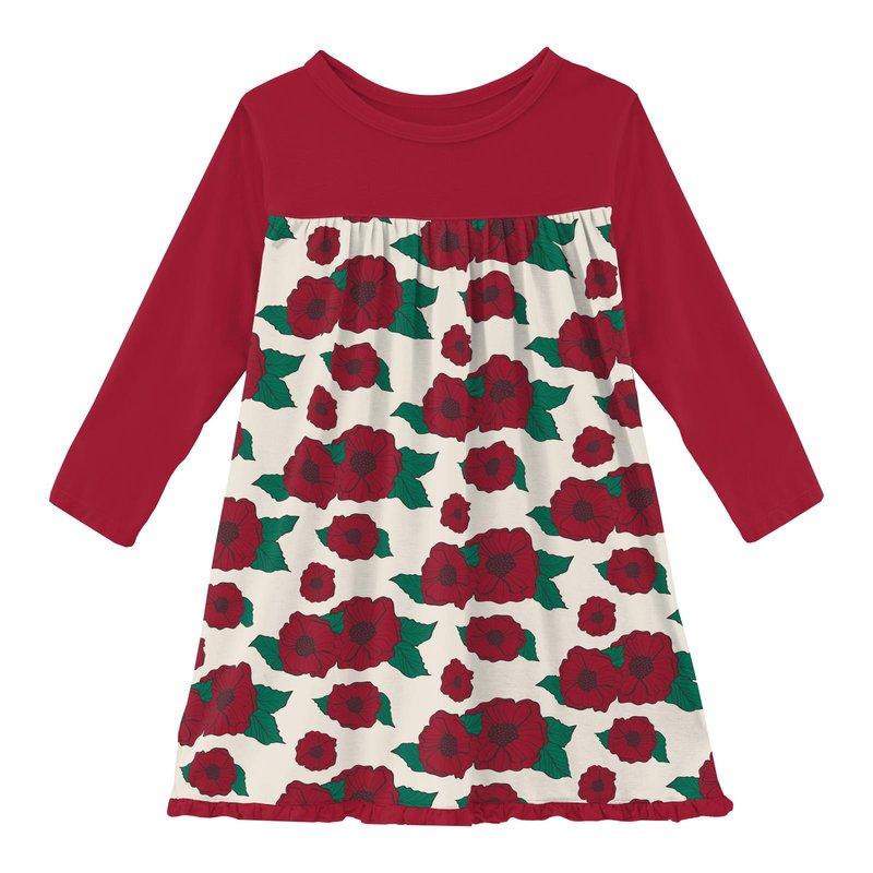 Bamboo Classic Long Sleeve Swing Dress - Holiday Poppies