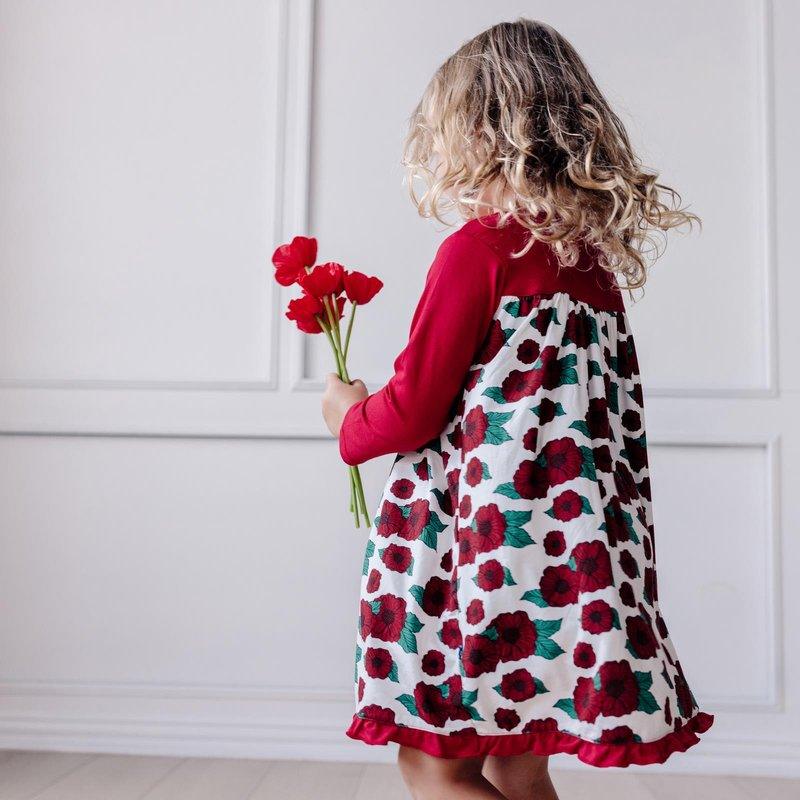 Bamboo Classic Long Sleeve Swing Dress - Holiday Poppies - Image 2