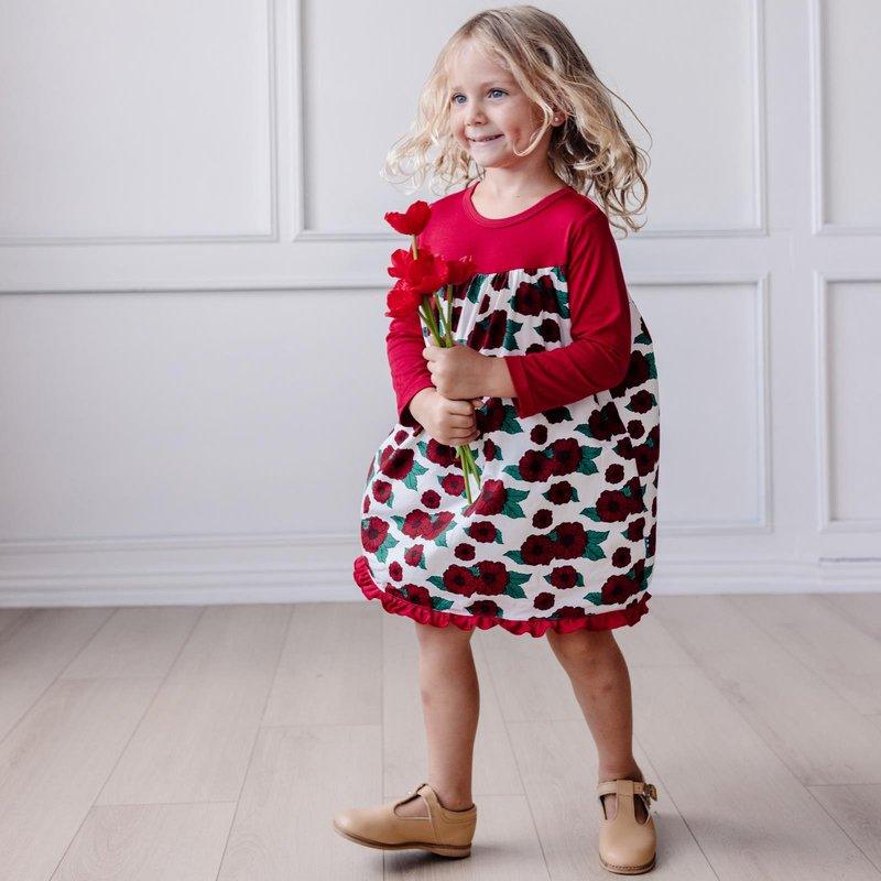 Bamboo Classic Long Sleeve Swing Dress - Holiday Poppies - Image 3