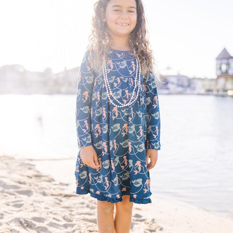Bamboo Classic Long Sleeve Swing Dress - Peacock Mermaids & Pearls - Image 2