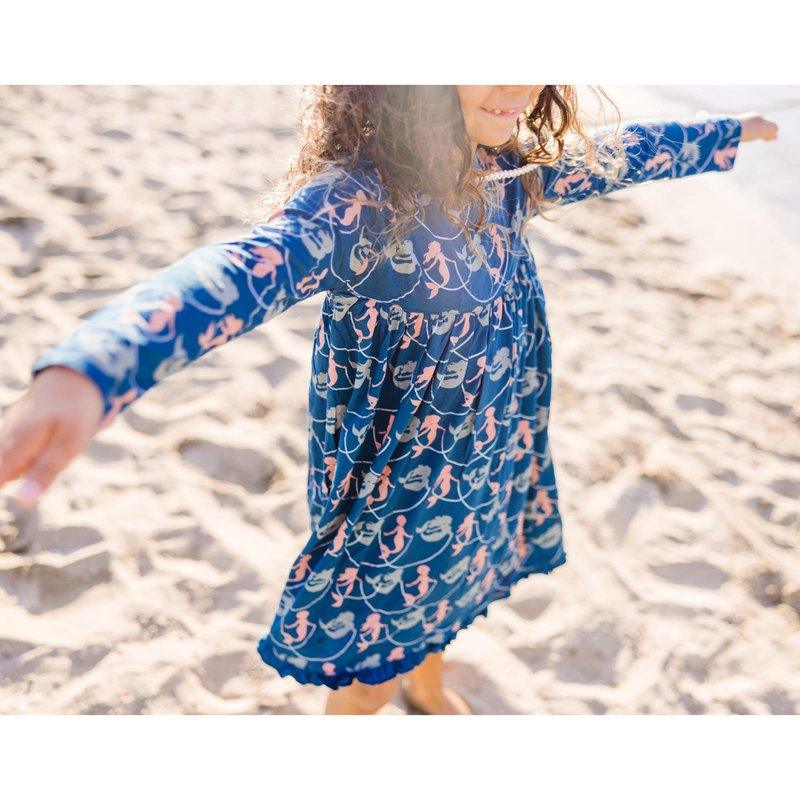 Bamboo Classic Long Sleeve Swing Dress - Peacock Mermaids & Pearls - Image 3