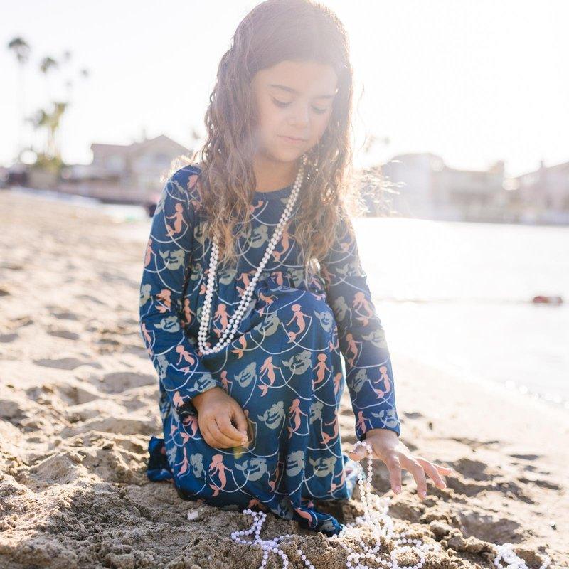 Bamboo Classic Long Sleeve Swing Dress - Peacock Mermaids & Pearls - Image 7
