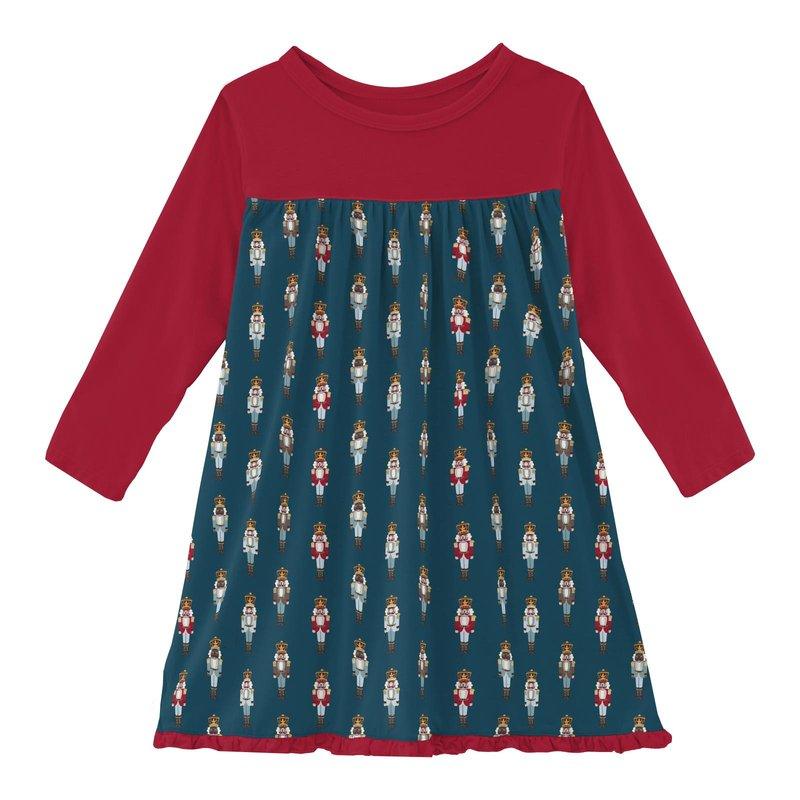 Bamboo Classic Long Sleeve Swing Dress - Peacock Nutcrackers