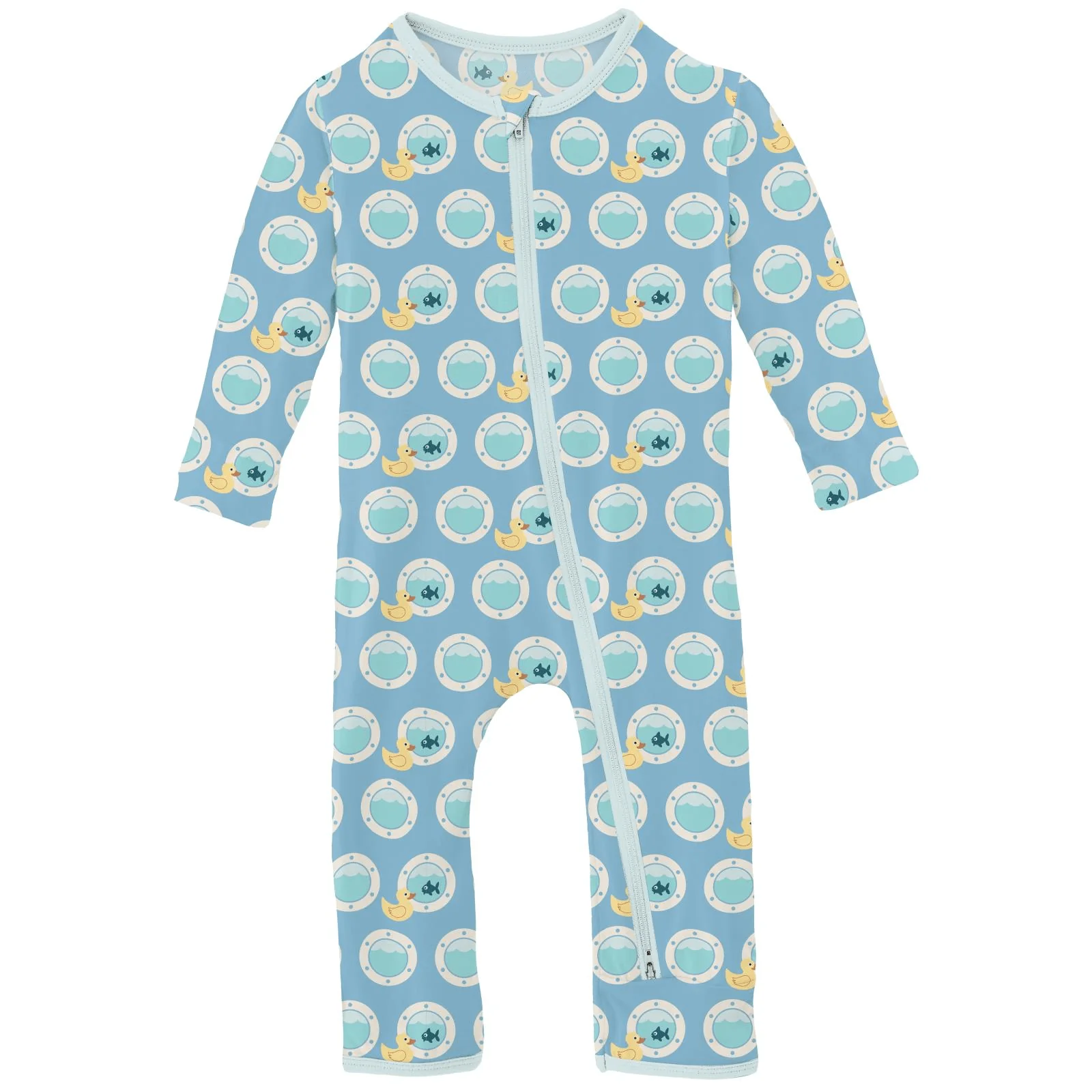 Bamboo Coverall with 2-Way Zipper - Seaside Blue Porthole Rubber Ducky