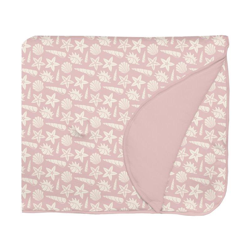 Bamboo Fluffle Toddler Blanket with Embroidery - Baby Rose Shells & Starfish