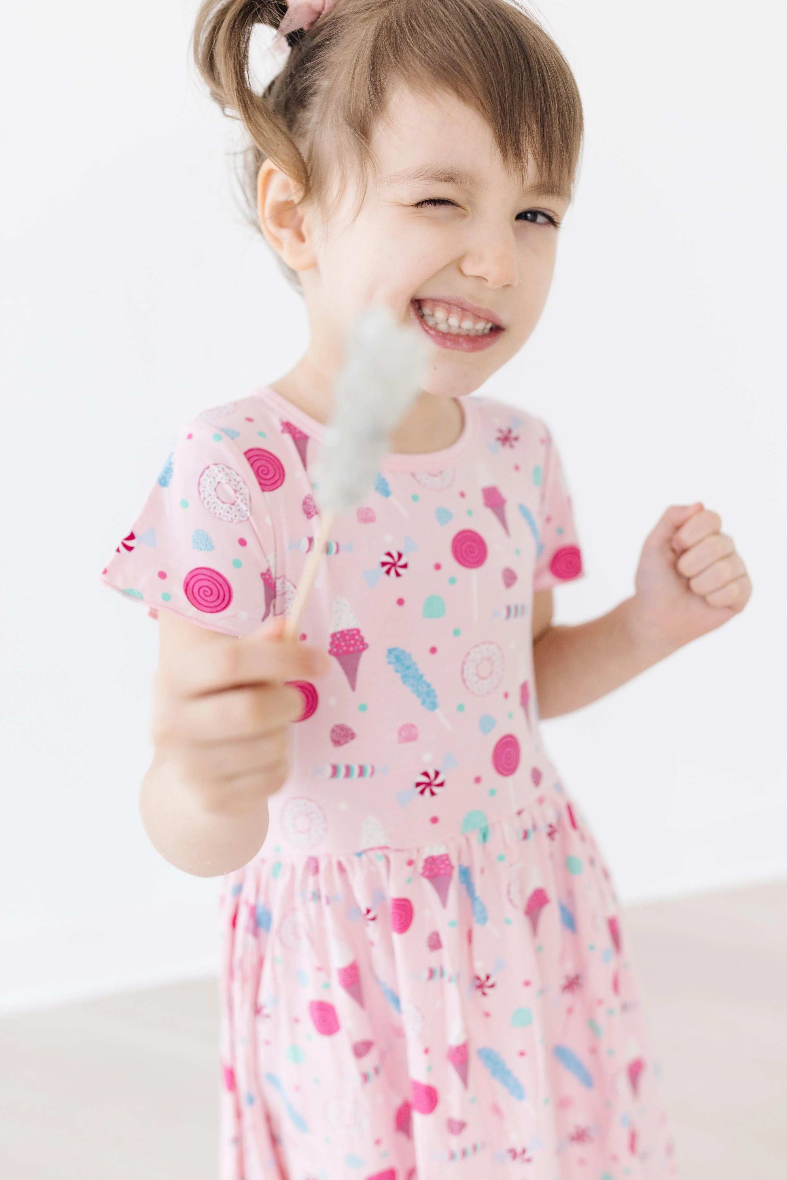 Bamboo Girl's Print Flutter Sleeve Twirl Dress with Pockets - Cake Pop Candy Dreams - Image 2