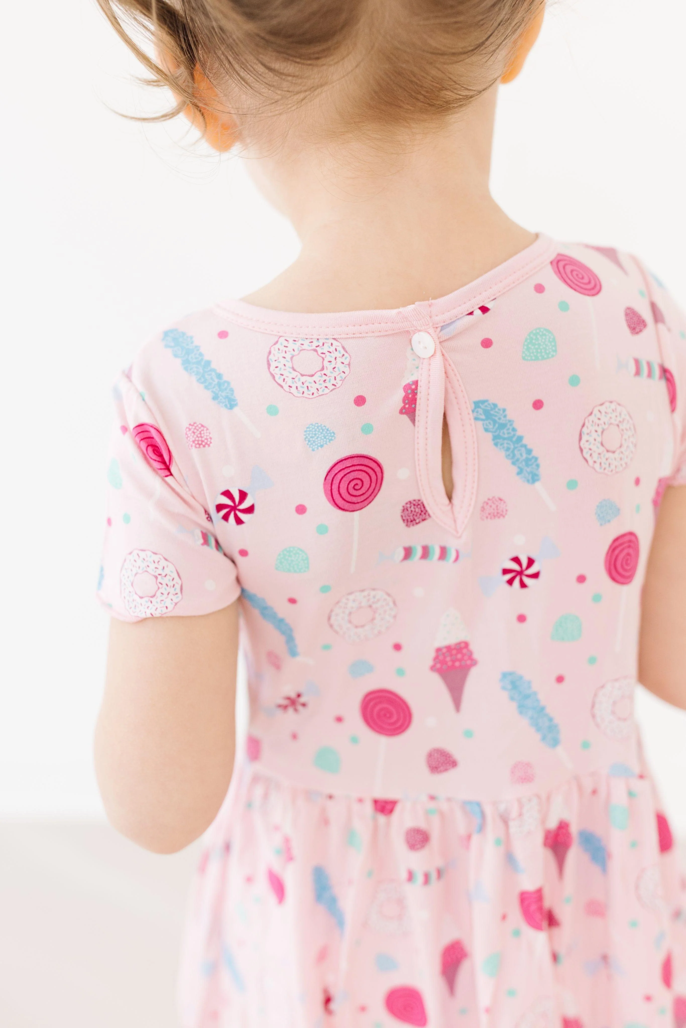 Bamboo Girl's Print Flutter Sleeve Twirl Dress with Pockets - Cake Pop Candy Dreams - Image 3