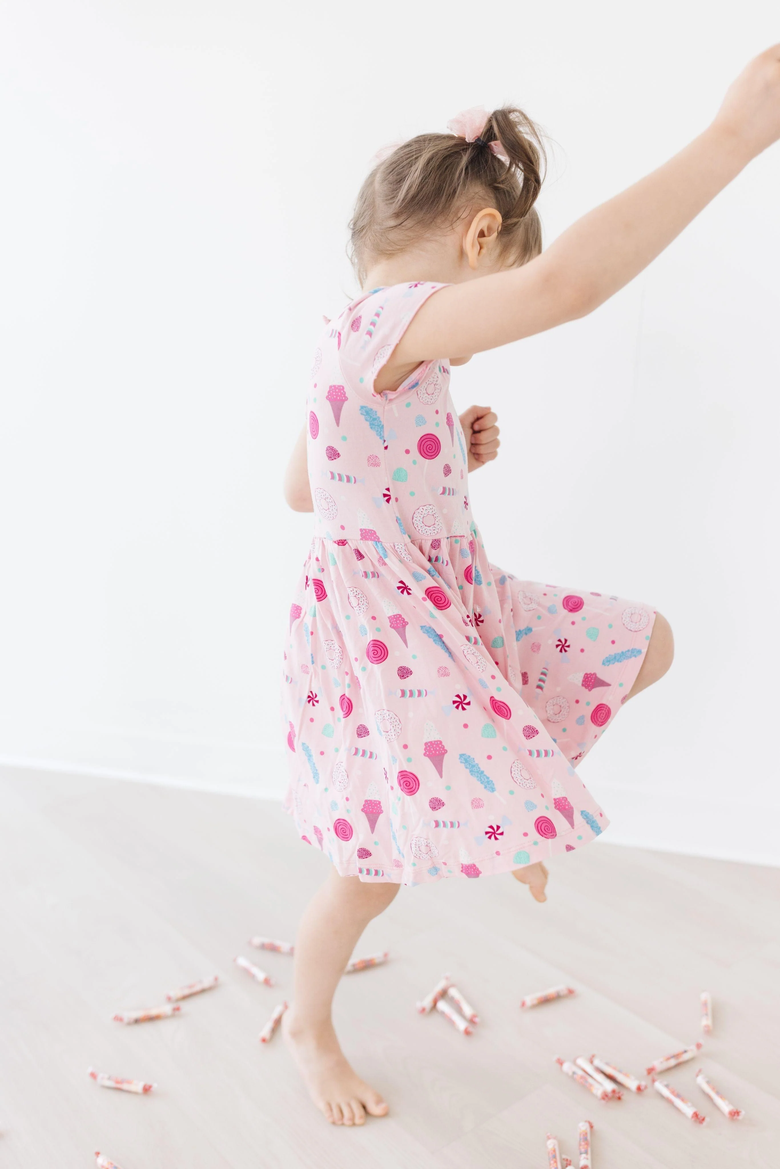 Bamboo Girl's Print Flutter Sleeve Twirl Dress with Pockets - Cake Pop Candy Dreams - Image 4